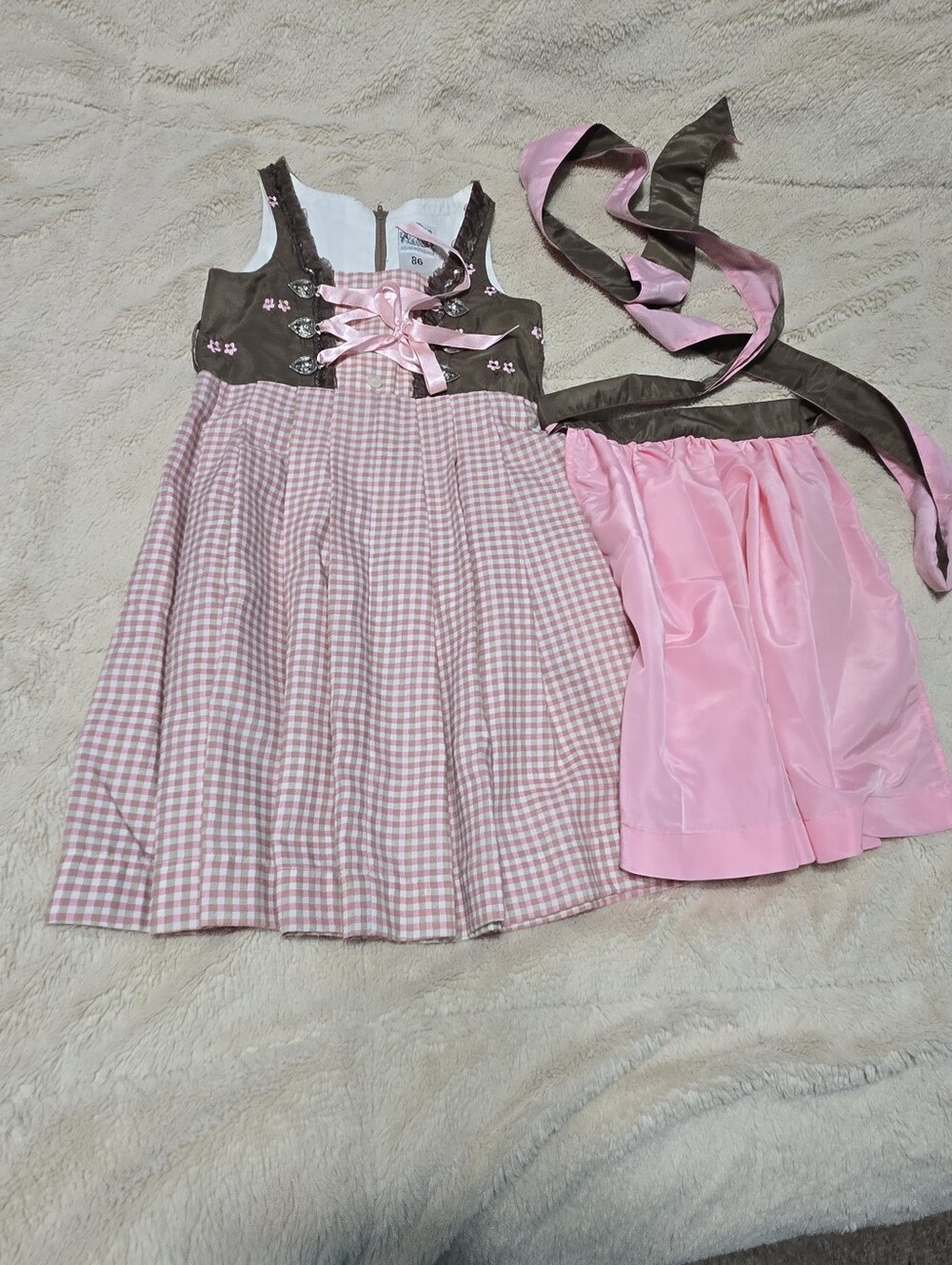 Vintage German Dirndl Set Kids Pink Floral Dress Apron Oktoberfest, toddler kids